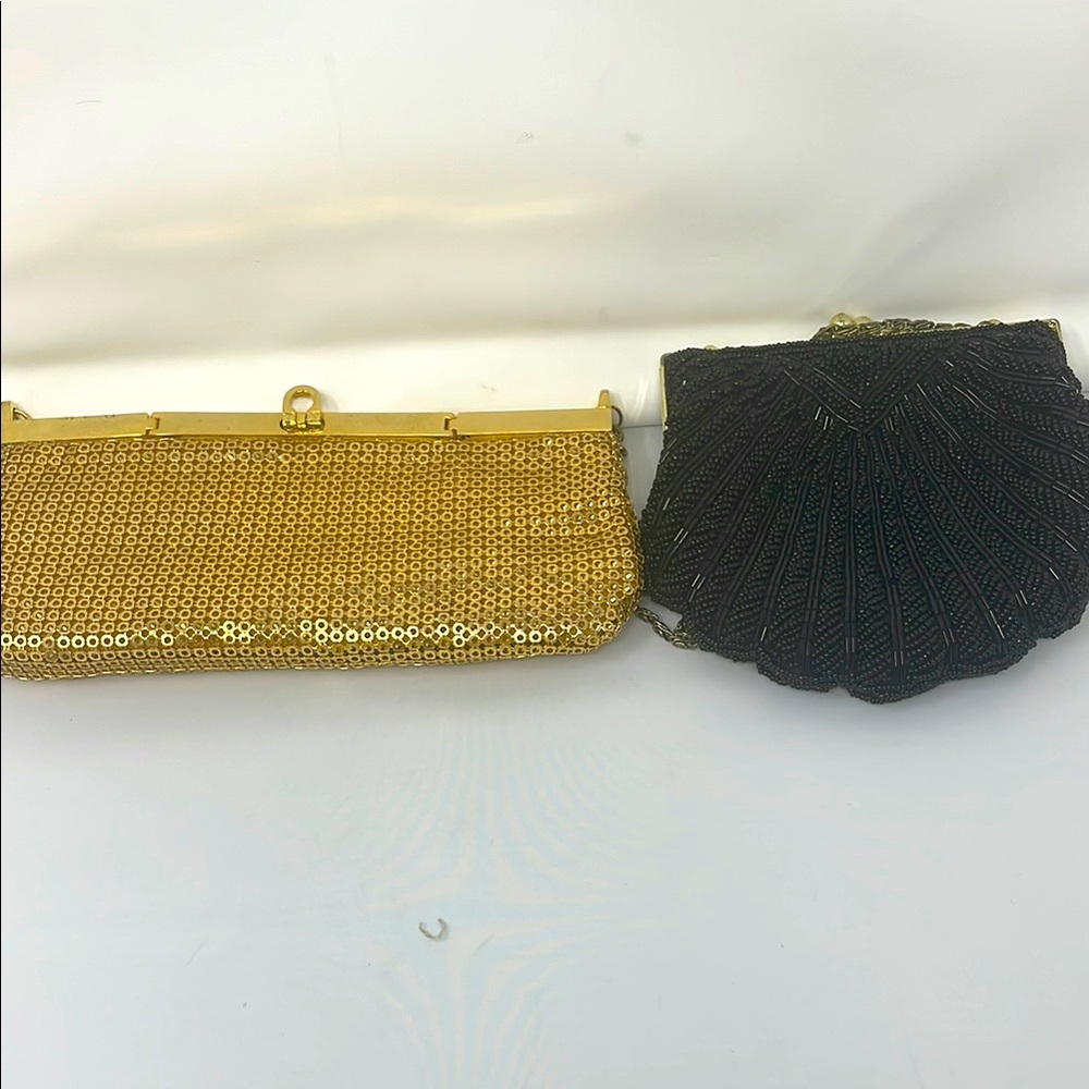 La Regale Vintage Elegant Gold and Black Beaded Clutch Set Great Condition
